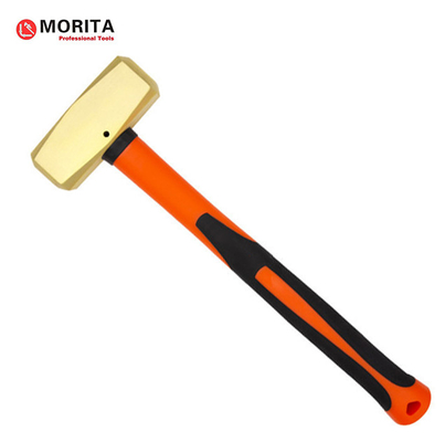 Non sparking brass stone hammer with fiberglass handle, Non-Magnetic, Die-Forge, Corrosion Resistant,