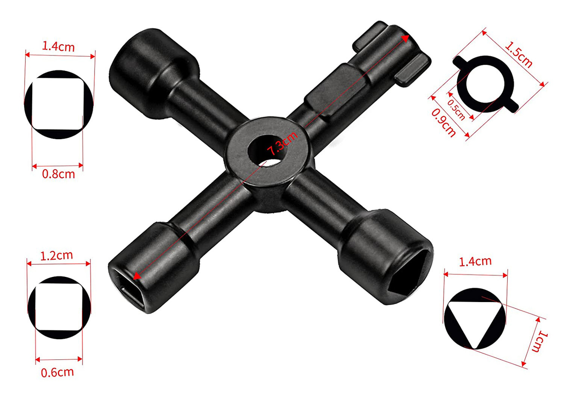 Plumbing tools 4-Way Multi-Functional Utilities Key, Electric Meter Box Key Radiator Key Bleed Key Gas Key Zinc Alloy