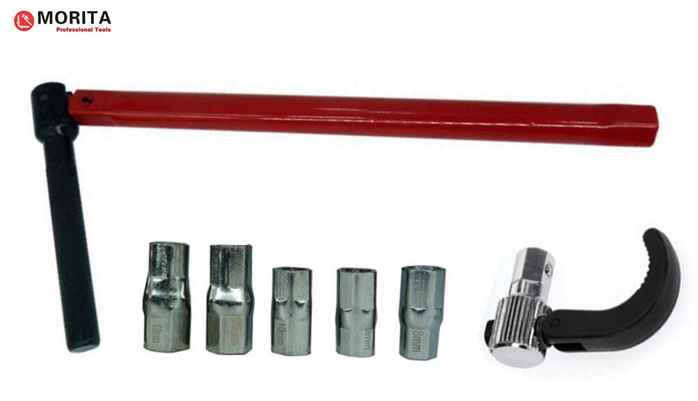 pipe wrench Basin Wrench 260mm For Basin Nut Alternative heads 9,10, 11, 14 Mm Opening Capacity 15mm To 32mm red