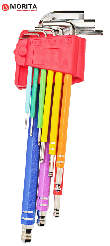 Screwdriver and socket set Multi Colour Ball End Allen Key Set 9 Pce CR-V Steel Diamond Shaped Tips Design