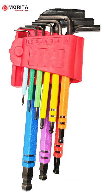 Screwdriver and socket set Multi Colour Ball End Allen Key Set 9 Pce CR-V Steel Diamond Shaped Tips Design