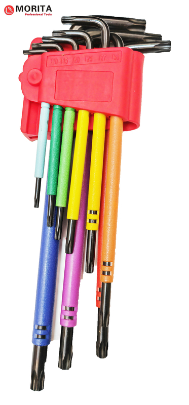 Multi Colour Torx End Allen Key 9 Pce CR-V Steel T10, T15, T20, T25, T27, T30, T40, T45, T50 Wrapped Colour Plastics